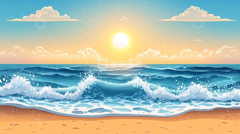 高清大图下载【趣麦麦图】海边日出波光粼粼