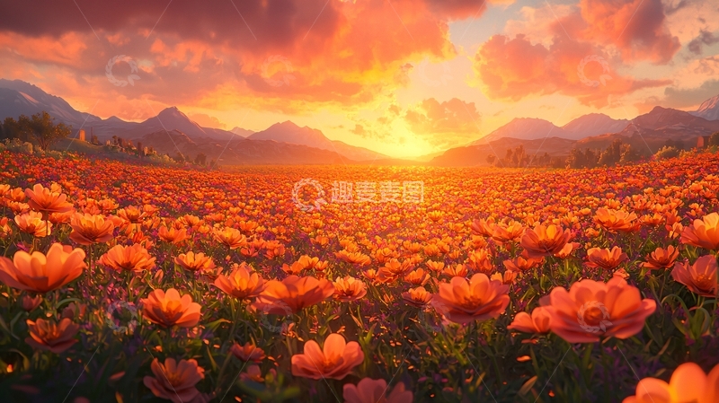 高清大图下载【趣麦麦图】日落花海