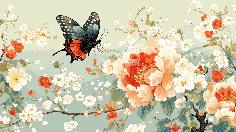 高清大图下载【趣麦麦图】水墨蝴蝶花卉图