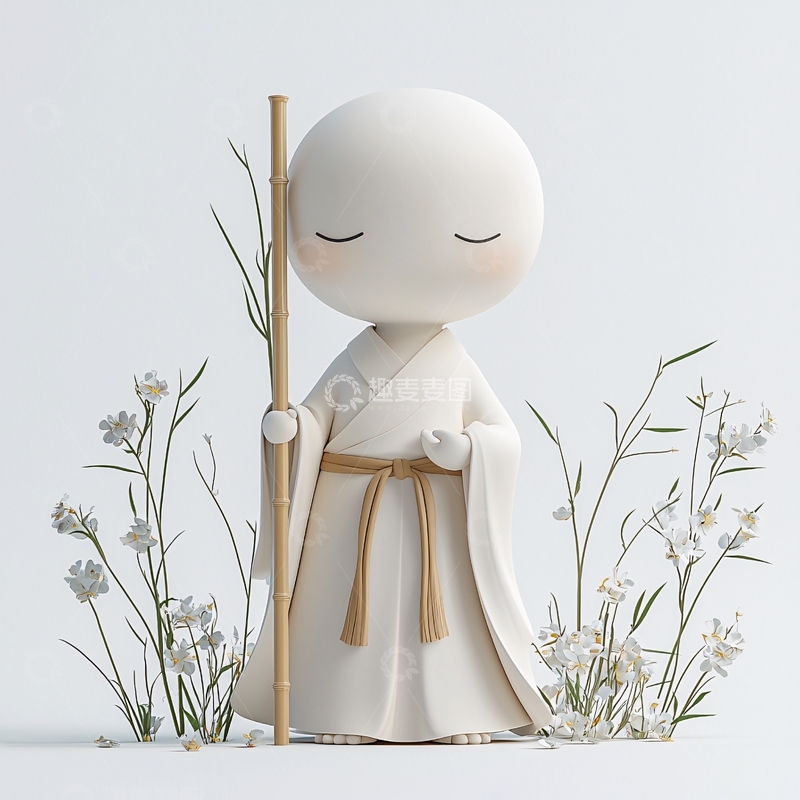 高清大图下载【趣麦麦图】极简风格小和尚形象