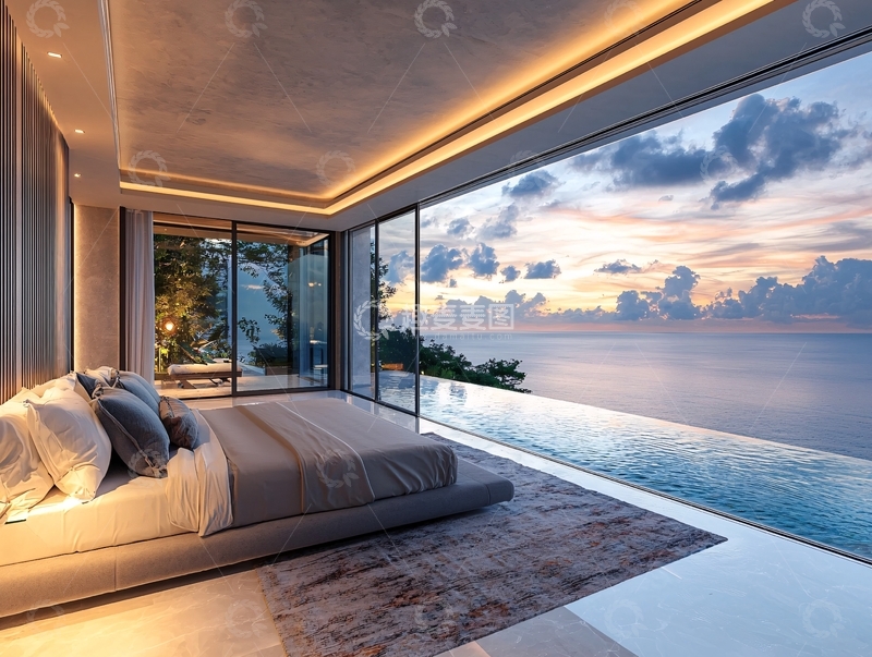 高清大图下载【趣麦麦图】极简风格海景卧室