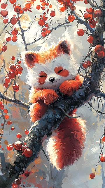 小红熊猫树上睡觉