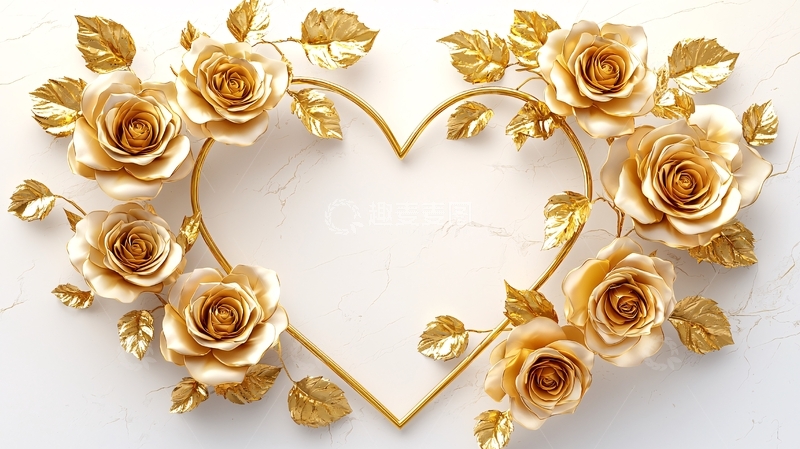 高清大图下载【趣麦麦图】金色玫瑰爱心
