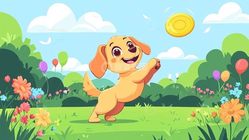 高清大图下载【趣麦麦图】可爱狗狗玩飞盘
