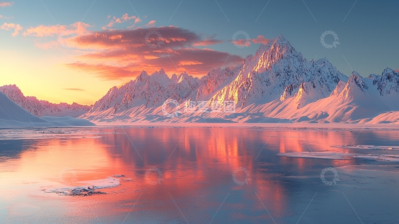 高清大图下载【趣麦麦图】雪山日落倒影