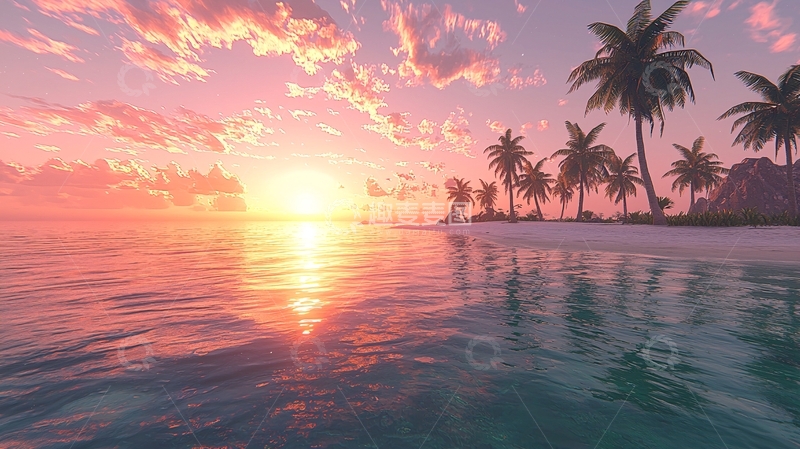 高清大图下载【趣麦麦图】热带海滩日落