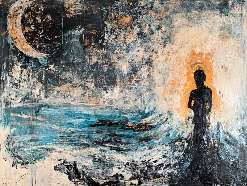 高清大图下载【趣麦麦图】月夜海边剪影人物