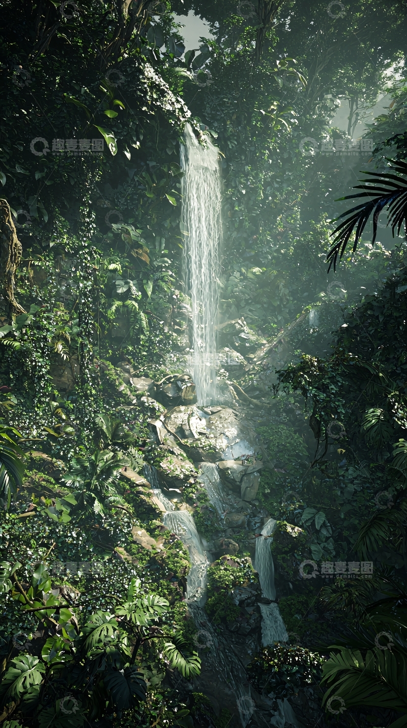 高清大图下载【趣麦麦图】热带雨林瀑布景观