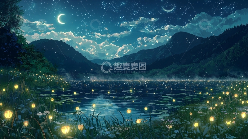 高清大图下载【趣麦麦图】梦幻星空湖泊夜景
