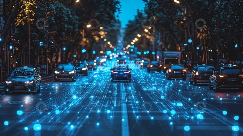 高清大图下载【趣麦麦图】夜晚城市道路车辆数据流