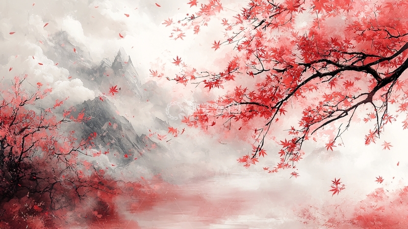 高清大图下载【趣麦麦图】红叶山峰意境图