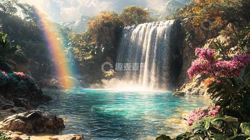 高清大图下载【趣麦麦图】彩虹瀑布仙境