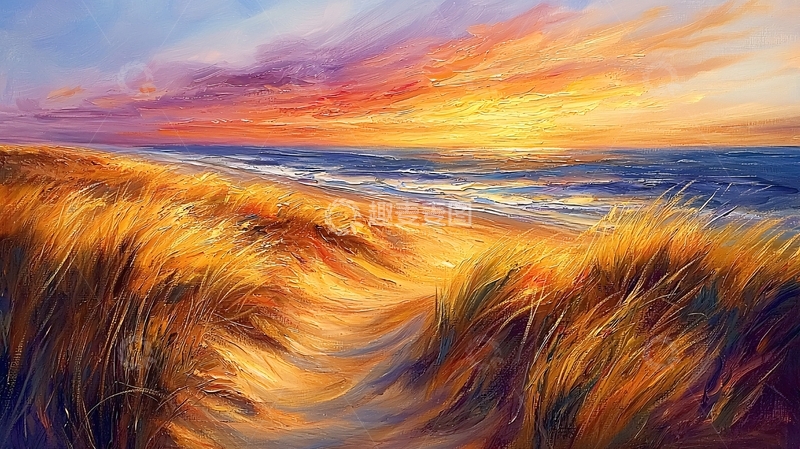 高清大图下载【趣麦麦图】海滩日落沙丘小路