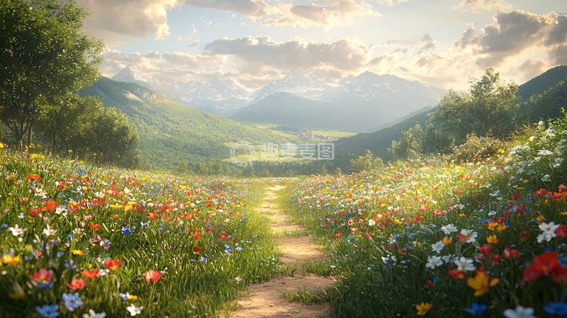 高清大图下载【趣麦麦图】山间花海小路