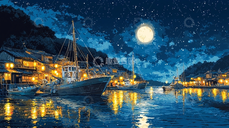 高清大图下载【趣麦麦图】星空下的宁静港湾