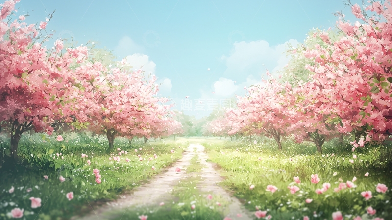 高清大图下载【趣麦麦图】春日粉色樱花树林小路