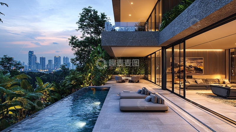 高清大图下载【趣麦麦图】现代别墅夜景
