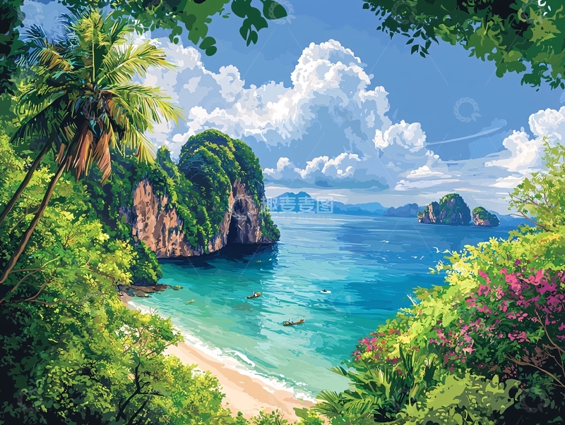 高清大图下载【趣麦麦图】热带海滩风景画