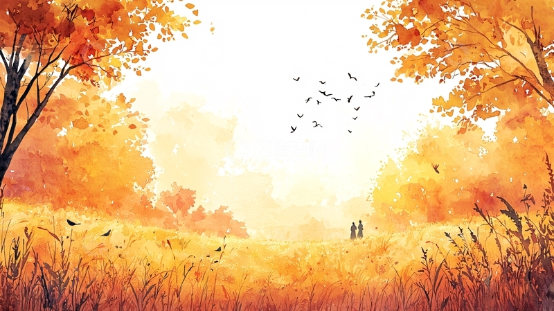 高清大图下载【趣麦麦图】秋季水彩画