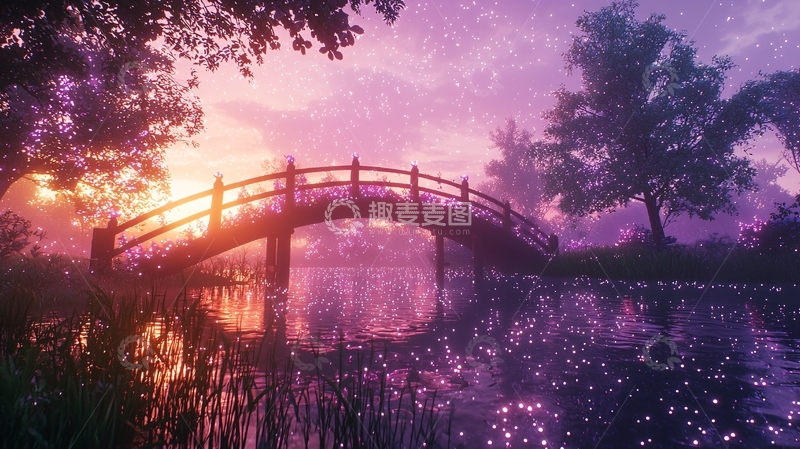 高清大图下载【趣麦麦图】紫色星空下的桥梁