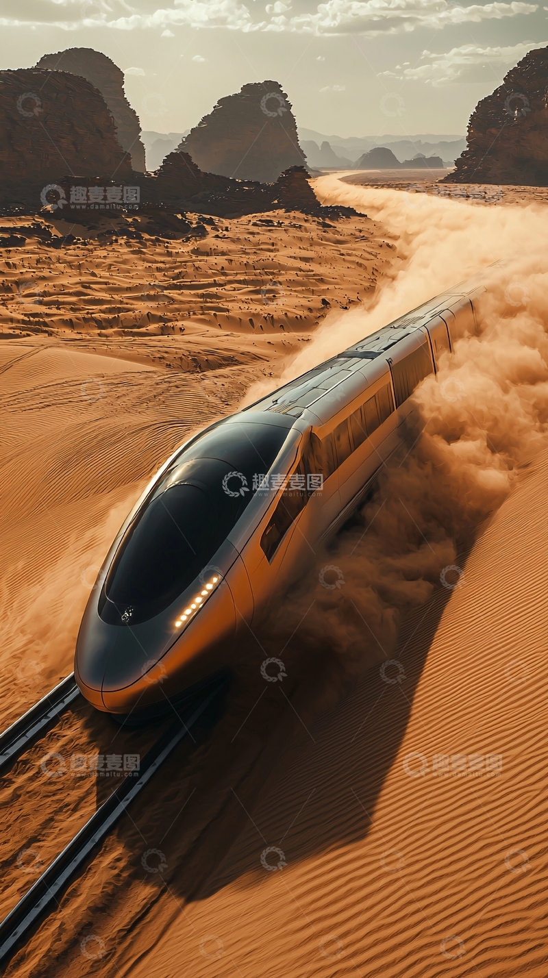高清大图下载【趣麦麦图】沙漠中的未来列车
