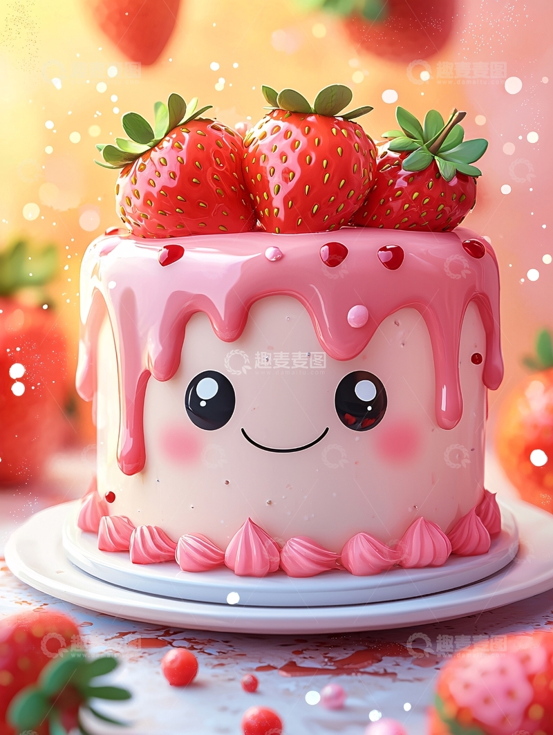 高清大图下载【趣麦麦图】草莓蛋糕可爱拟人化