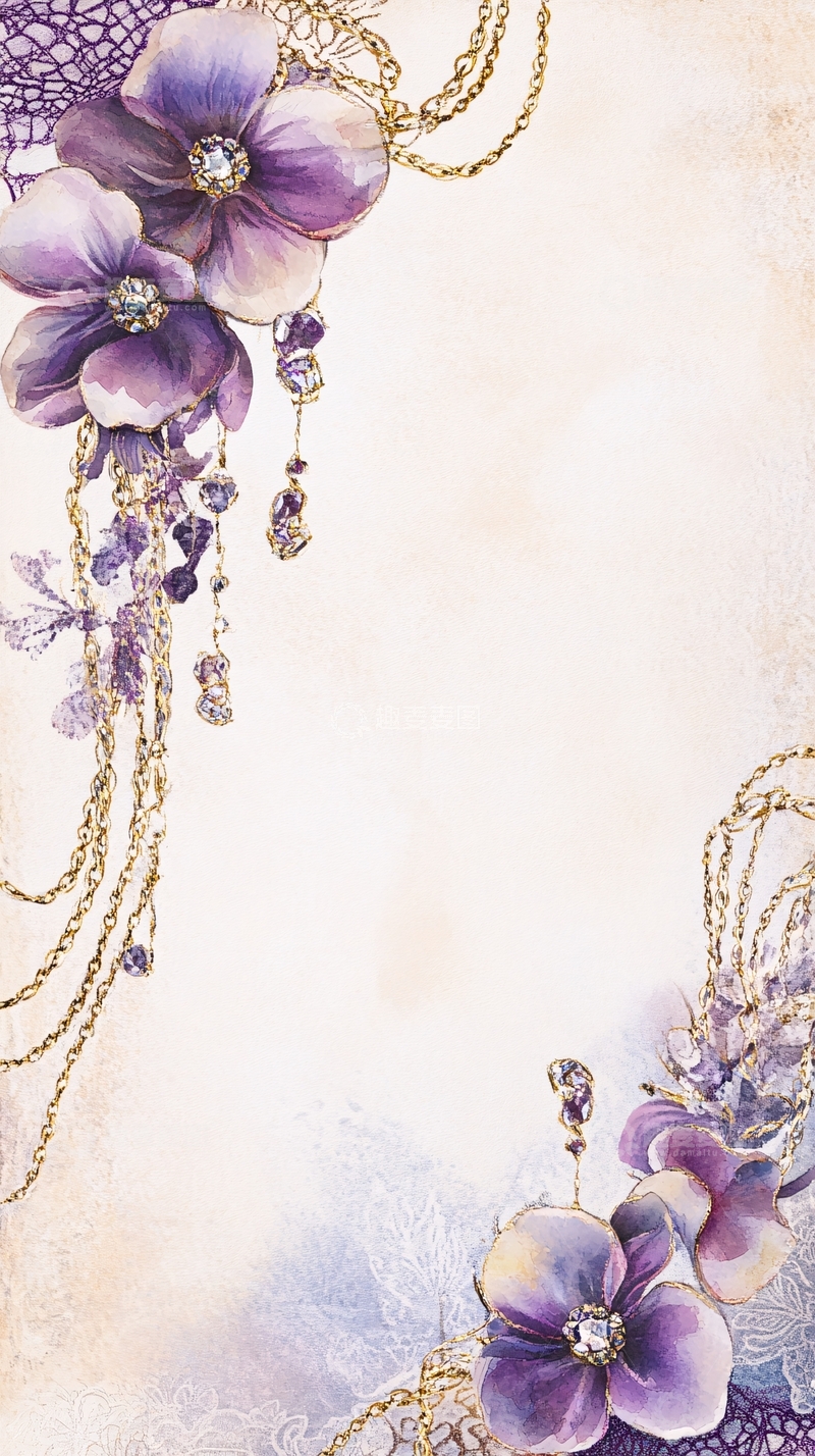 高清大图下载【趣麦麦图】紫色花卉水彩画