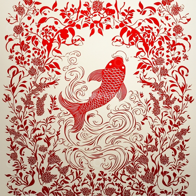 高清大图下载【趣麦麦图】红色鲤鱼花纹图案