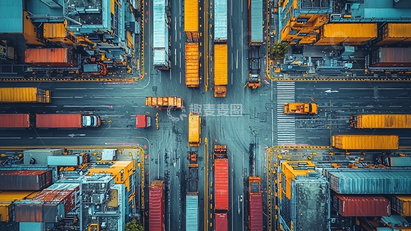 高清大图下载【趣麦麦图】俯瞰视角的集装箱卡车
