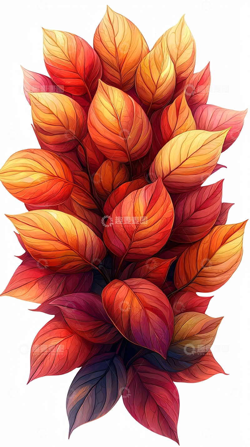 高清大图下载【趣麦麦图】秋日渐变色叶子堆叠