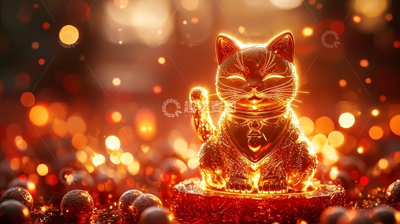 高清大图下载【趣麦麦图】-闪耀金光招财猫