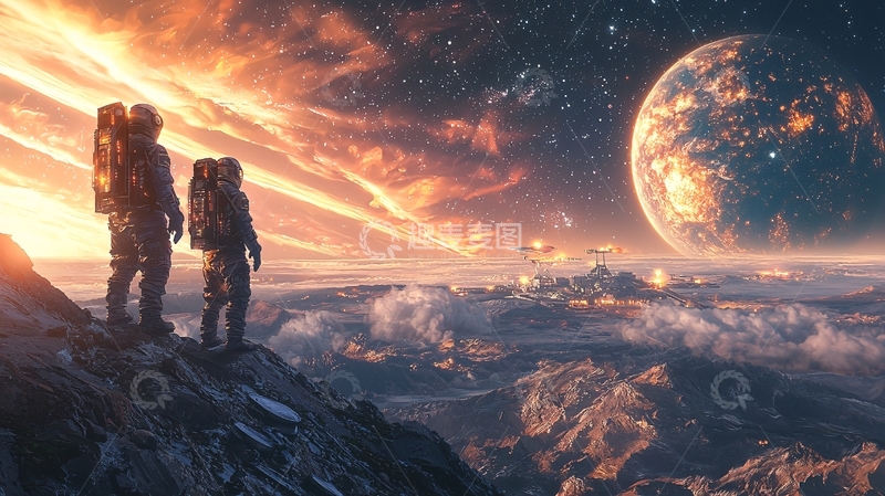 高清大图下载【趣麦麦图】宇航员太空远眺