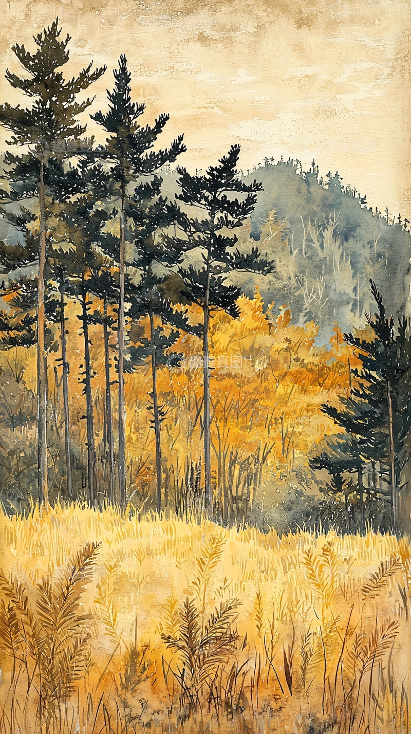 高清大图下载【趣麦麦图】秋季山林风景画