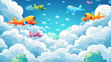 彩色飞机云朵背景