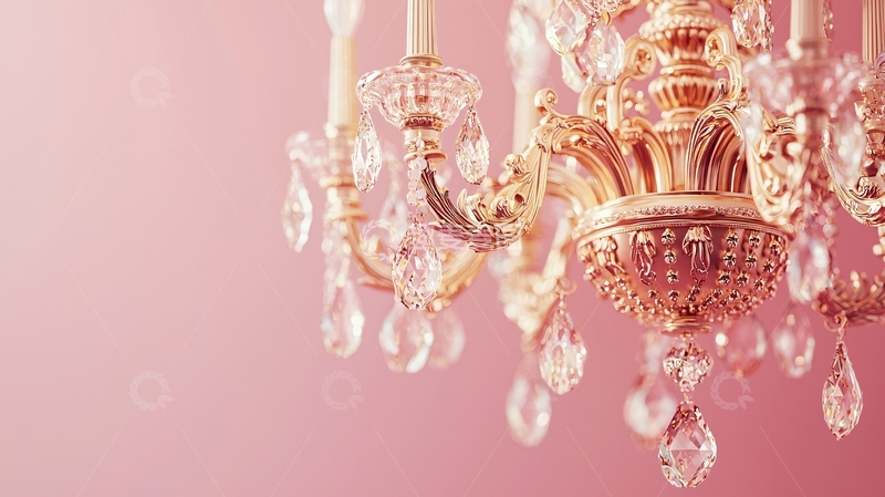 高清大图下载【趣麦麦图】粉色背景水晶吊灯