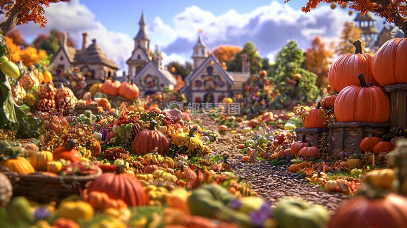 高清大图下载【趣麦麦图】秋收丰收的童话小镇