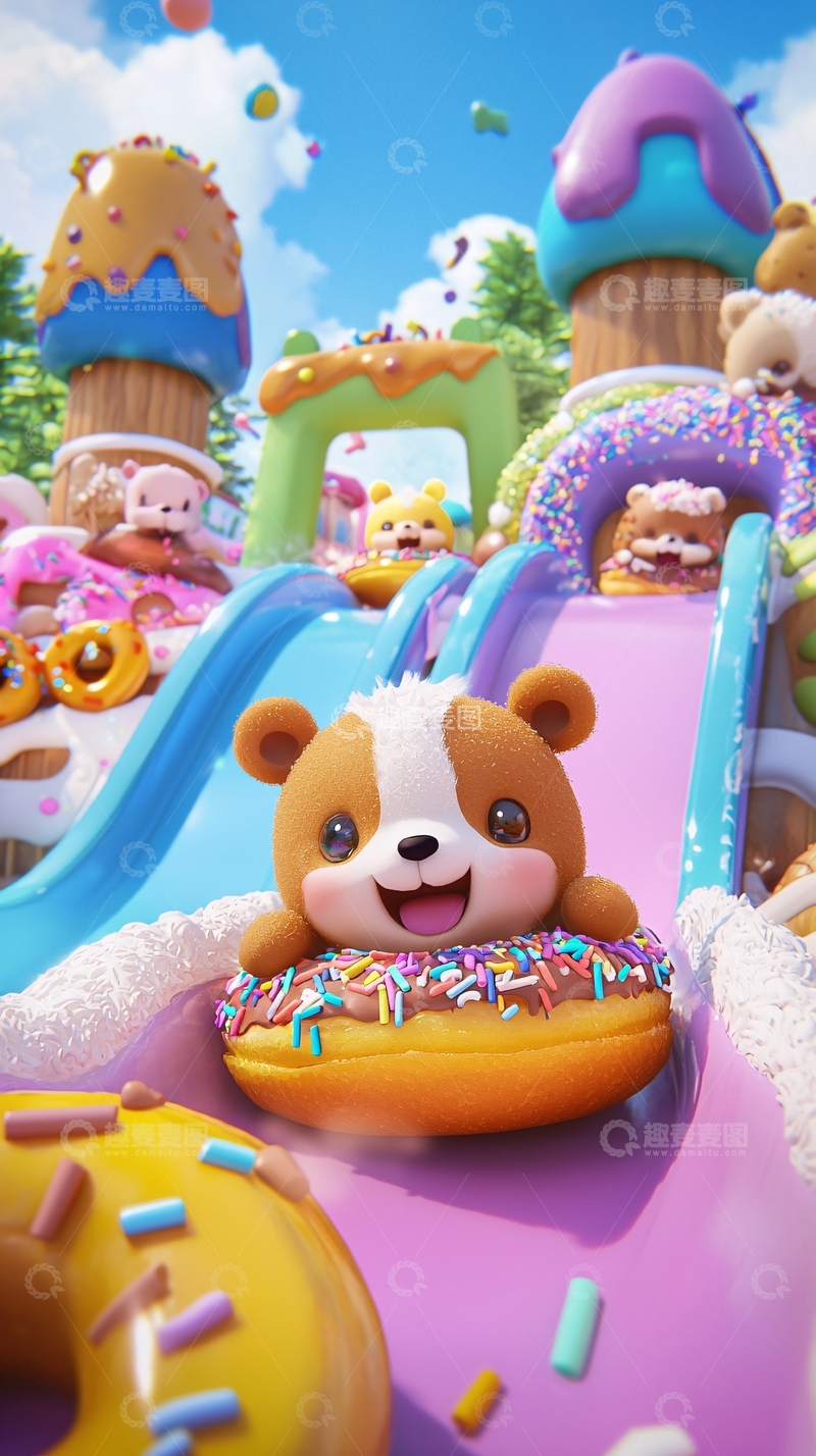 高清大图下载【趣麦麦图】卡通小熊甜甜圈滑梯