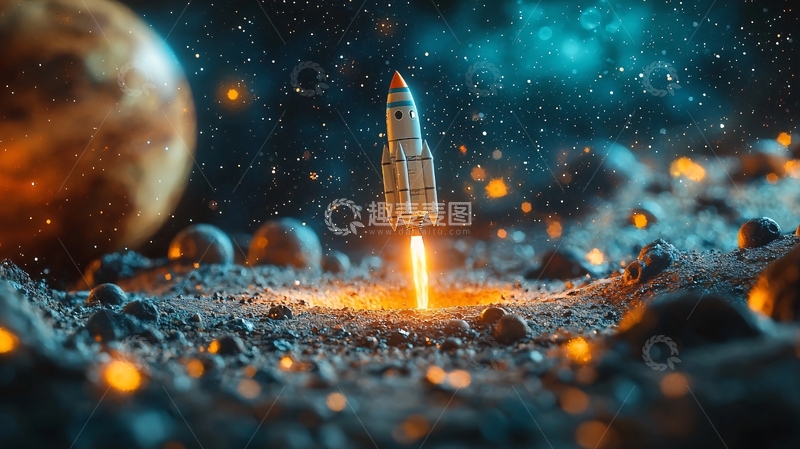 高清大图下载【趣麦麦图】宇宙星空中的火箭发射
