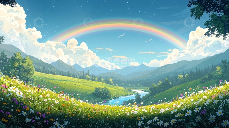 高清大图下载【趣麦麦图】彩虹田园风光