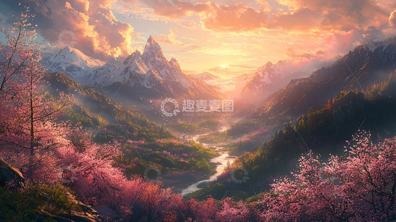 高清大图下载【趣麦麦图】山谷中的粉色花海