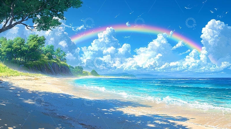 高清大图下载【趣麦麦图】彩虹沙滩海景图