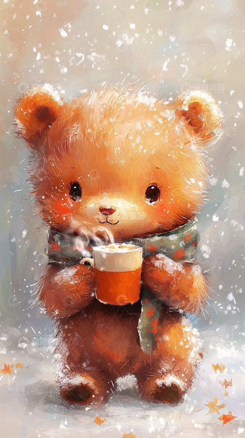 高清大图下载【趣麦麦图】小熊喝热饮的冬日插画