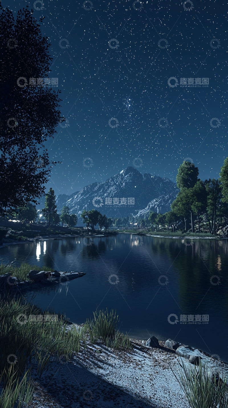 高清大图下载【趣麦麦图】星空下的宁静湖泊