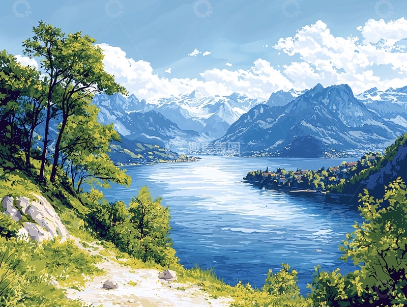 高清大图下载【趣麦麦图】阳光下的山峦湖泊