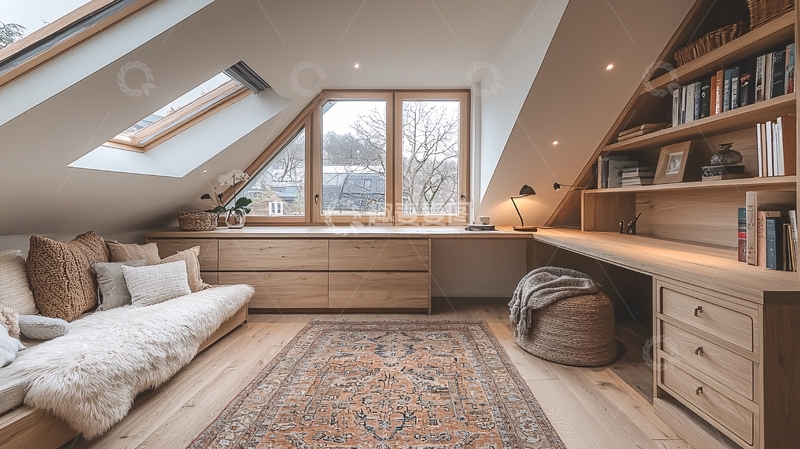 高清大图下载【趣麦麦图】温馨阁楼书房兼卧室
