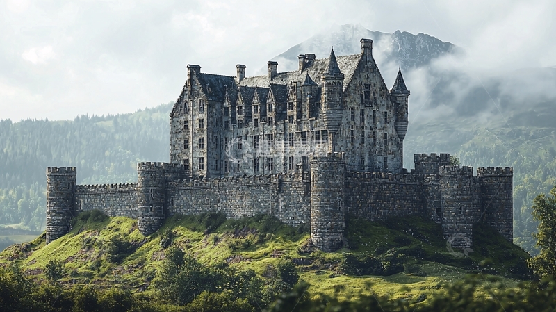 高清大图下载【趣麦麦图】宏伟城堡坐落山巅