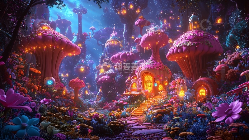 高清大图下载【趣麦麦图】梦幻蘑菇屋村庄