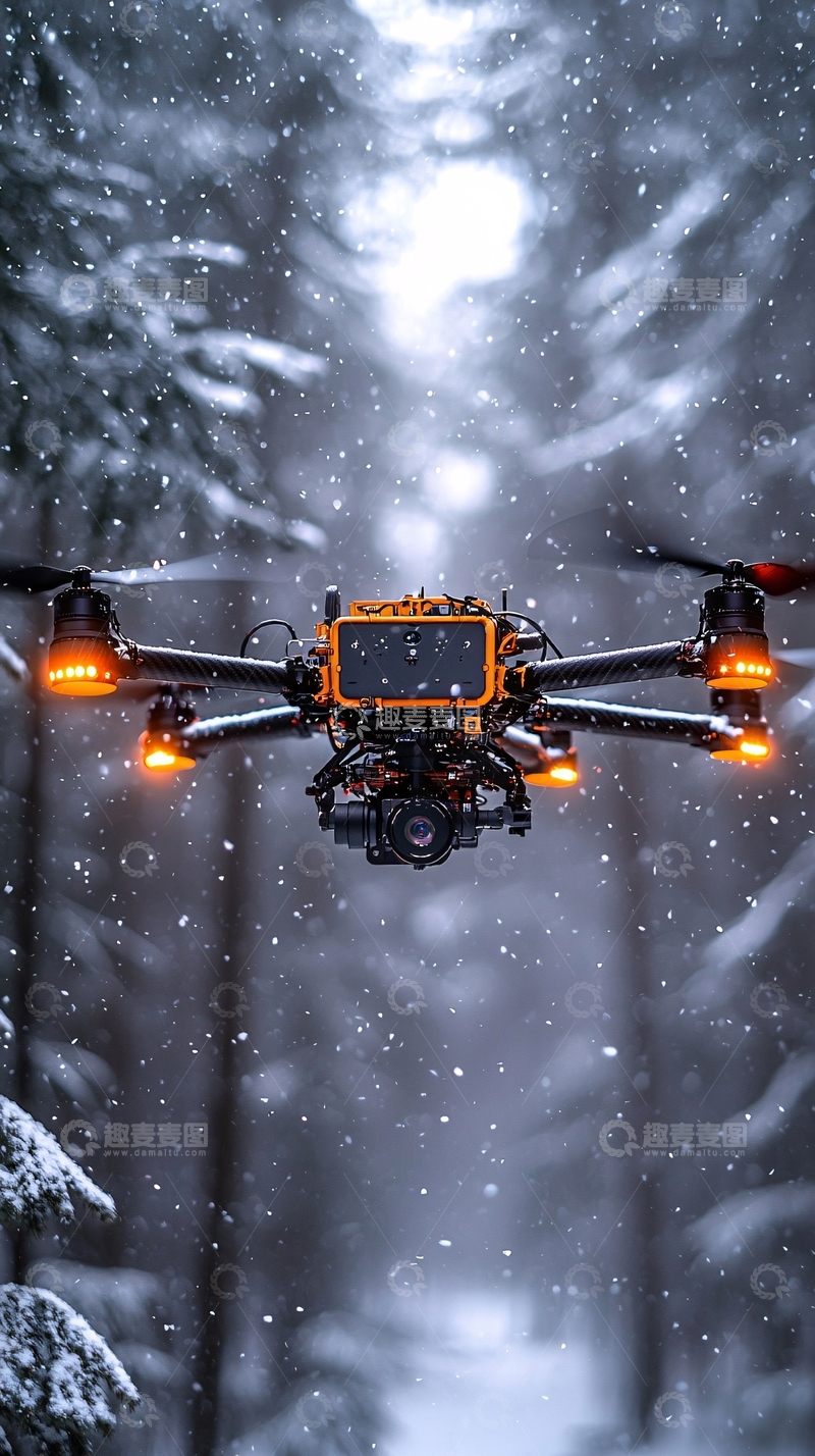 高清大图下载【趣麦麦图】雪中无人机