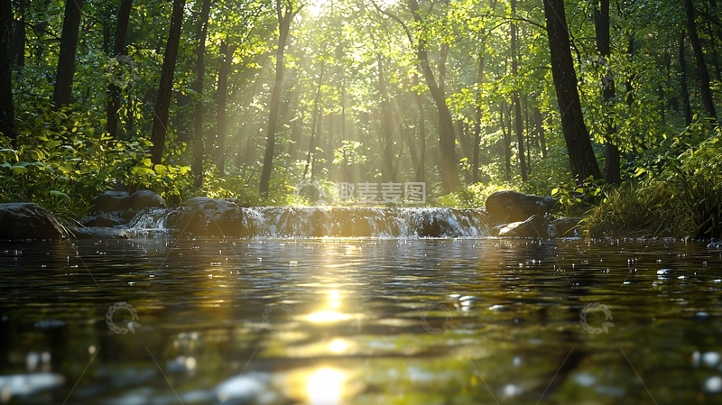 高清大图下载【趣麦麦图】森林溪流阳光洒照