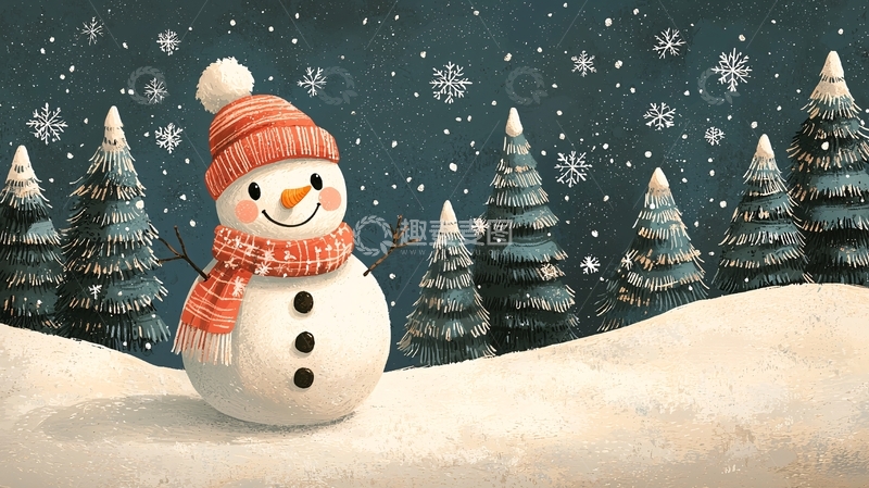 高清大图下载【趣麦麦图】戴红帽子的雪人